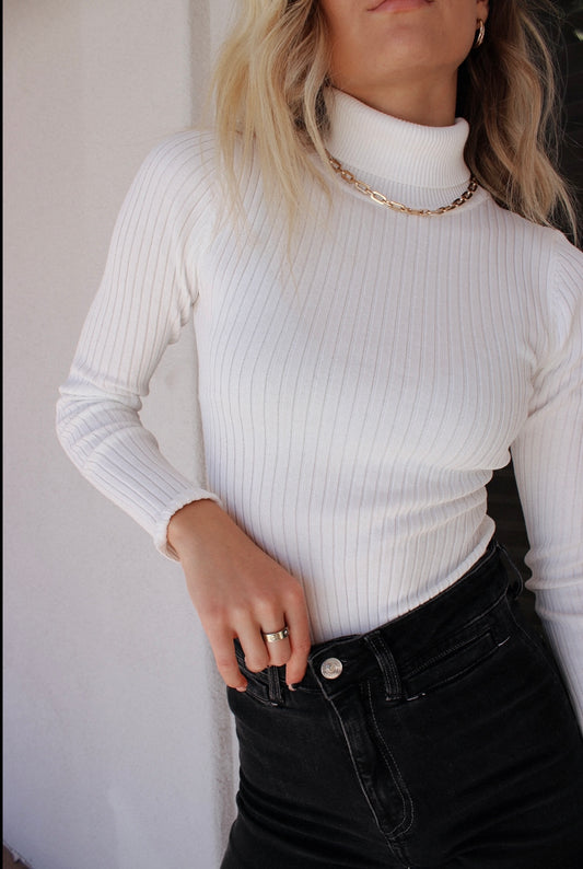 Double Take Turtleneck Bodysuit -White