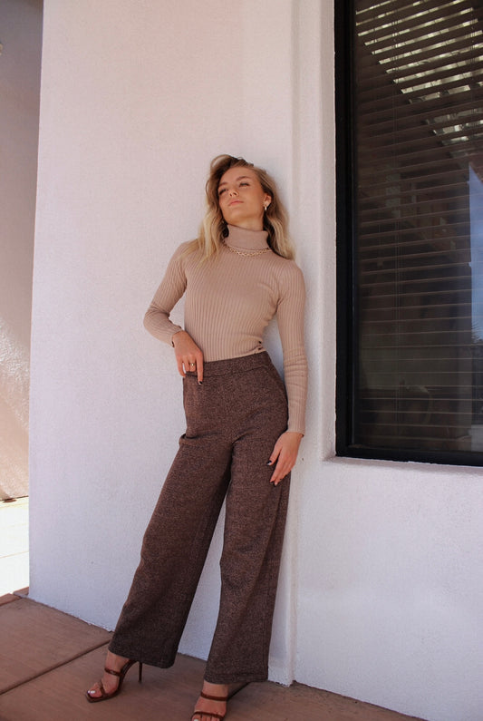 Double Take Turtleneck Bodysuit -Brown